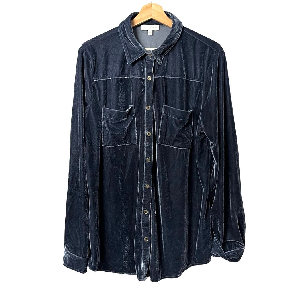 Umgee Womens Oversized Velvet Button Up Top Size 1X Loose Artsy Relaxed Holiday